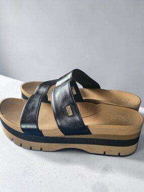 EUC REEF ( 9 ) J-23 Black Platform Cushion Slides/Sandals Banded Horizon Hi